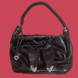 Brighton Black Snake Embossed Leather Shoulder Bag W/ Braided Strap & Satin Lini